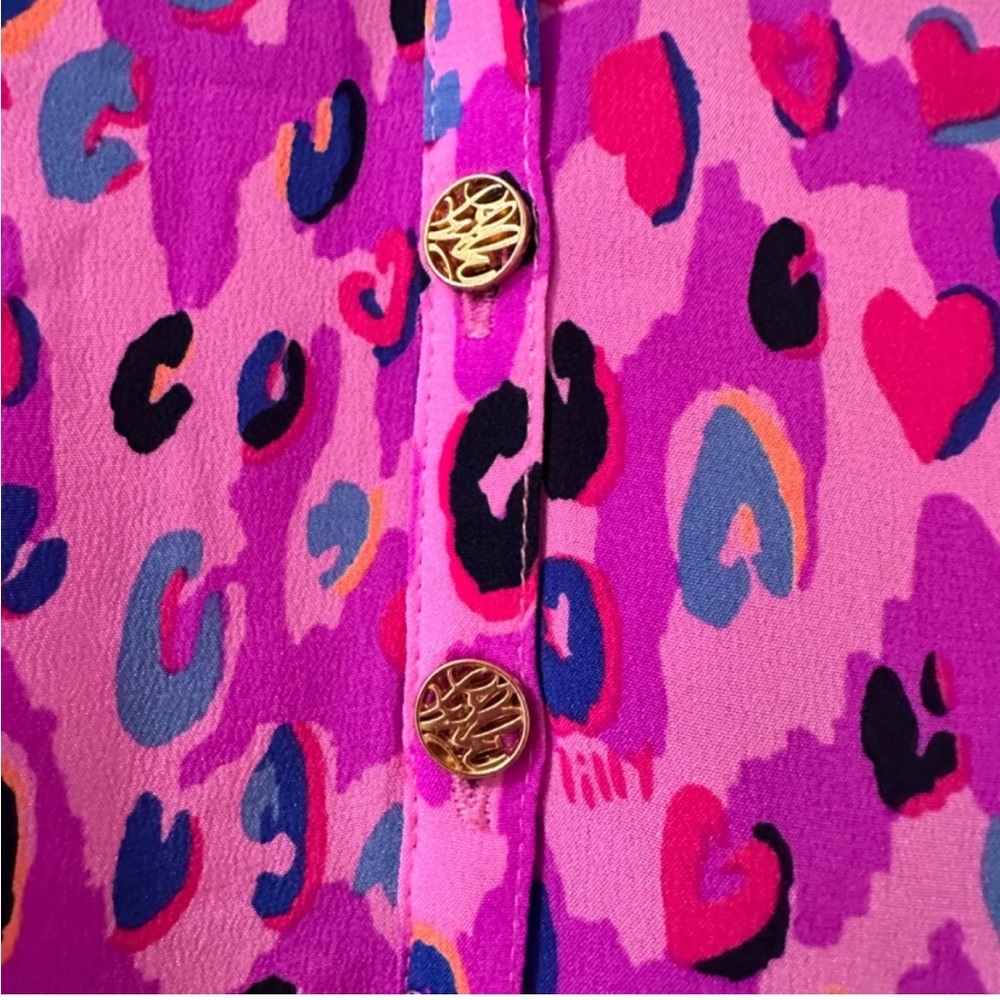 Lilly Pulitzer Elsa silk Vibrant Pink Leopard Print Blouse - Picture 3 of 3